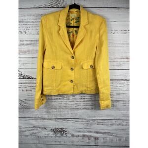 Sundance Blazer Women's Size S Yellow Linen Button Front Floral Lined Pockets
